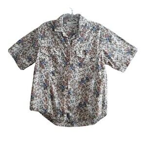 Crescent Bay Shirt Women 2 White Pink Blue Brown Floral Short Sleeves Pockets